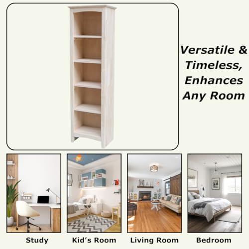 IC International Concepts Solid Wood Narrow Shaker Bookcase, Unfinished - Image 5