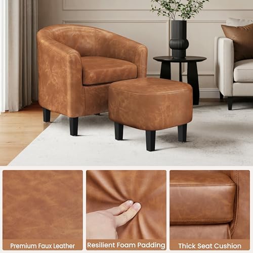 Yaheetech Accent Chairs with Ottoman, Faux Leather Barrel Chairs - Image 6