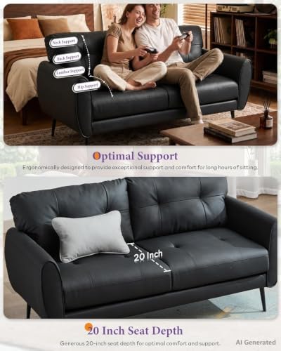 61'' Black Faux Leather Loveseat, Small Tufted Couch - Image 4