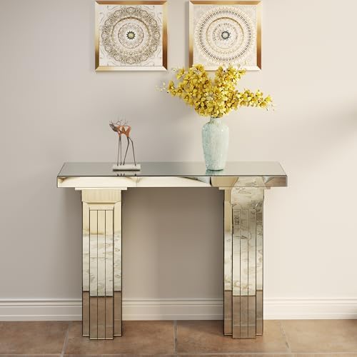 Silver Mirrored Console Table, 43.3" Rectangle Sofa Table - Image 3