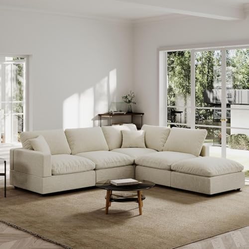 5 Seat Modular Cloud Sofas, Modern Sectional Linen Couch by Gtilzria