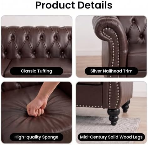 Chesterfield Sofa & Chair Set, Faux Leather Couch Set - Image 3