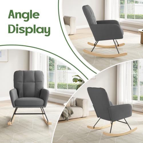 Nursery Rocking Chair, Upholstered Glider Rocker, Dark Grey - Image 5
