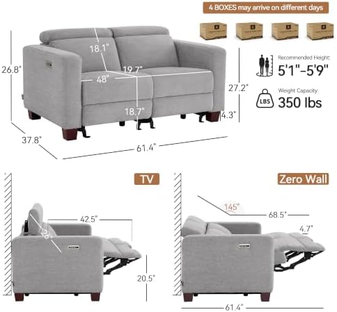 MCombo Zero Wall Hugger Power Loveseat Recliner Sofa - Image 2