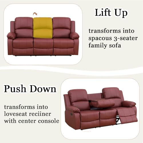 Manual Recliner Sofa Set for Living Room, Leather Reclining Sofa Sets, Leather - Image 7