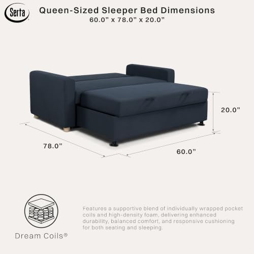Serta Tulsa 72" Convertible Sleeper Loveseat, Queen Size, Dreamcoil Comfort - Image 3