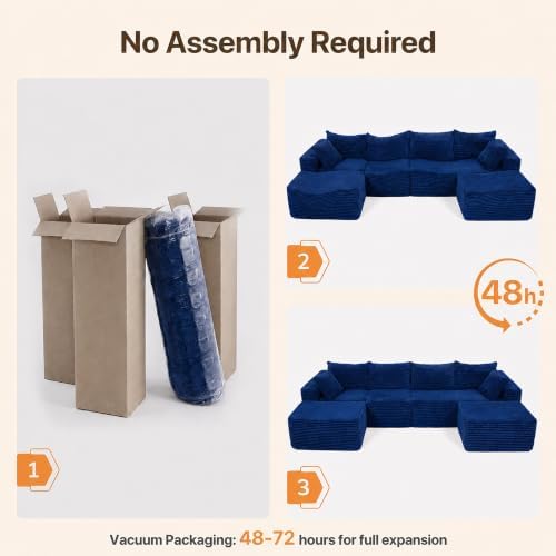 Claiks 132" Boneless Couch, U-Shape Corduroy Sectional Sofa - Image 6