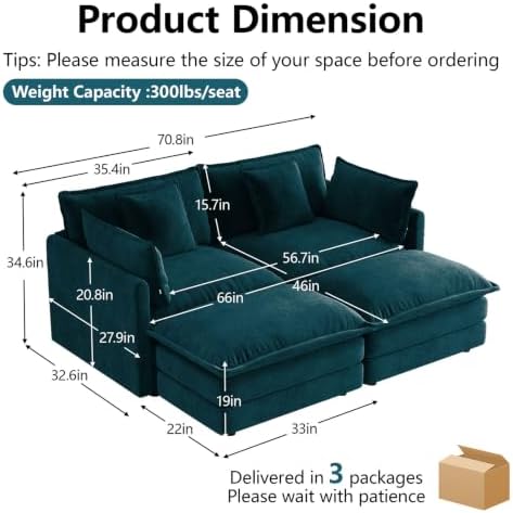 70.8" Loveseat Sofa with 2 Ottoman, 4 Seater Deep Seat Cloud Couch - Image 2