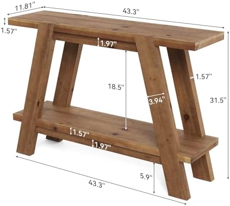43.3" Solid Wood Entryway Table, 2-Tier Farmhouse Console Table - Image 2