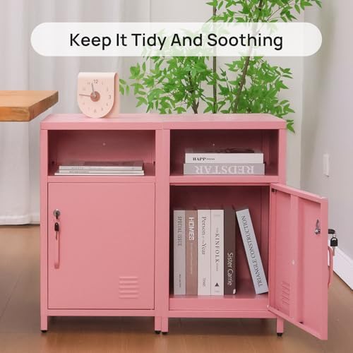 ALBAD Metal Nightstand with Lockable Cabinet - Image 6