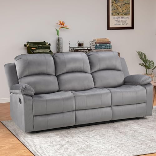 EBELLO 3 Seat Recliner Sofa for Living Room, Soft Microfiber Reclining Couch by EBELLO