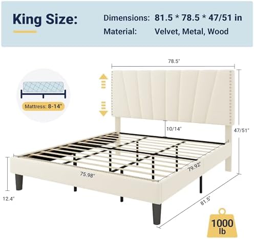Allewie King Size Velvet Platform Bed Frame - Image 2