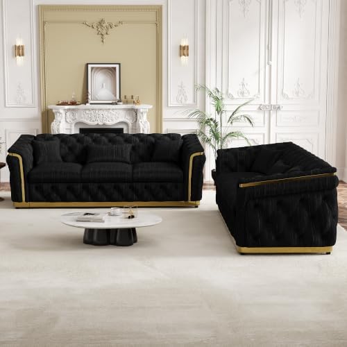2-Piece 84.8" Velvet Sofa Set, Chesterfield Tufted - Image 5