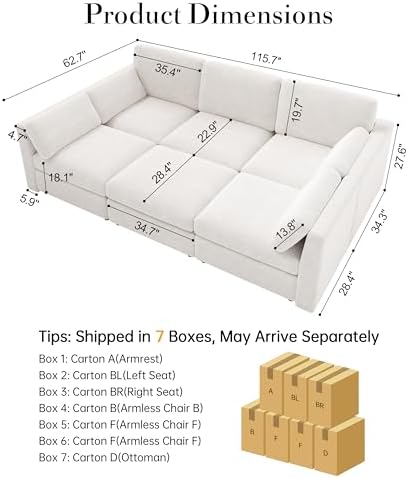 Oversized Modular Sectional Sleeper Sofa Bed Cloud Couches White - Image 2