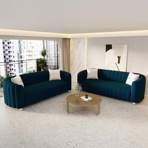 2-Piece Blue Velvet Tufted Sofa Set - Image 4