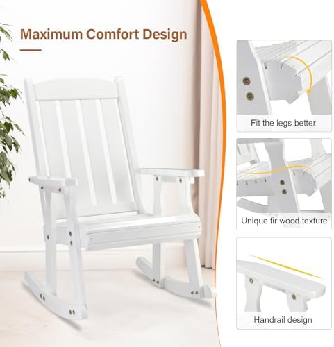 VINGLI Outdoor Rocking Chair, Heavy Duty 600 LBS Wooden Rocker - Image 6