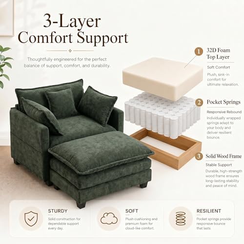 41" Oversized Chair with Ottoman, Chenille Reading Chair and a Half, Deep Seat - Image 5