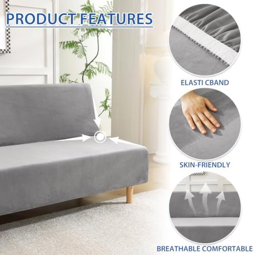 XINEAGE Velvet Armless Futon Cover, Stretch Pet Futon Slipcover, Light Gray - Image 5