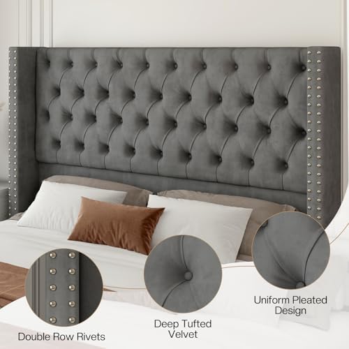 Jocisland Queen Size Bed Frame Velvet Upholstered Platform Bed - Image 3