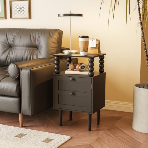 Nightstand with Storage Drawer and Open Wood Shelf, Solid Wood Legs - Image 4