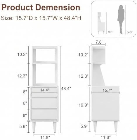 Solid Wood Bookshelf Nightstand Combo, Tall Nightstand - Image 2