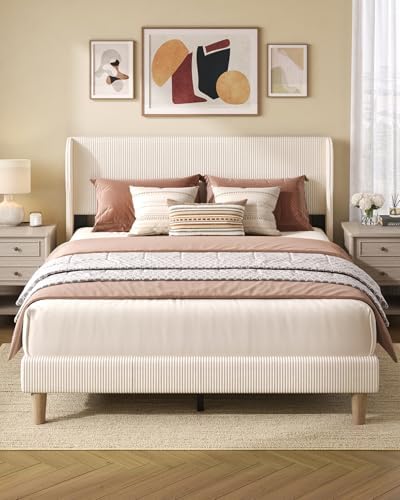 Bestier Queen Bed Frame with Wingback Headboard, Upholstered - Image 6