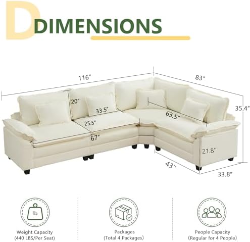 Oversized Modular Sectional Sofa Set, Convertible Deep Seat Cloud Couch - Image 2