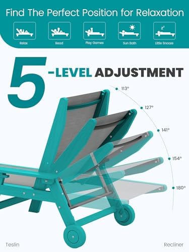 SERWALL Textilene Patio Chaise Lounge Chair Set of 2, HDPE Outdoor Lounger - Image 3