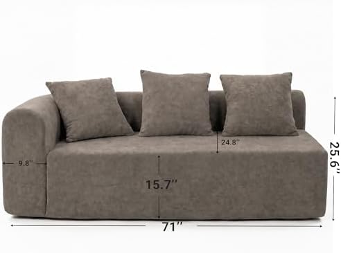 Claiks 71" Left Armrest Boneless Sectional Loveseat Sofa, Light Grey - Image 2