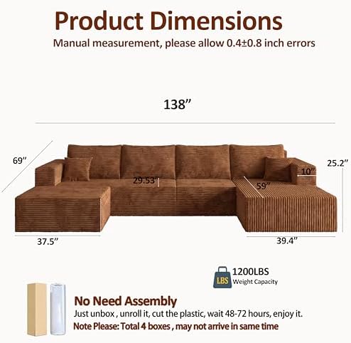 138" Modular Sectional Sofa, U-Shaped Cloud Couch - Image 2
