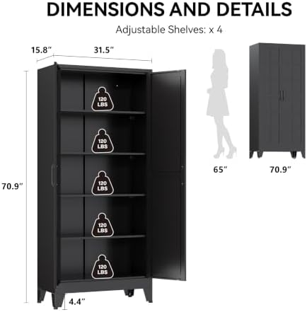COFaR 71" Black Metal Storage Cabinet - Image 2