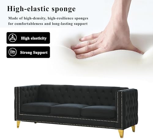 80.5" 2 Piece 3-Seater Velvet Chesterfield Sofa - Image 4
