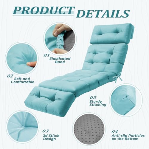 Chaise Lounge Cushion Outdoor, 74.4" x 22" Waterproof Patio Lounge Chair - Image 3