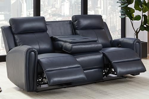 THSUPER Blue Genuine Leather Power Recliner Sofa Couch by ComfortLivingSofas