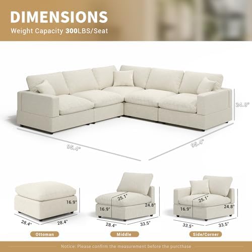 Cloud Sectional Linen Couch for Living Room V-Shape Sofas, 5 Seat Modern - Image 2