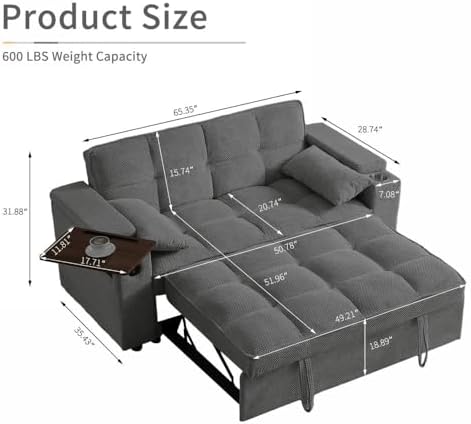 Auvsoce 65'' Convertible Sleeper Sofa Bed - Image 3
