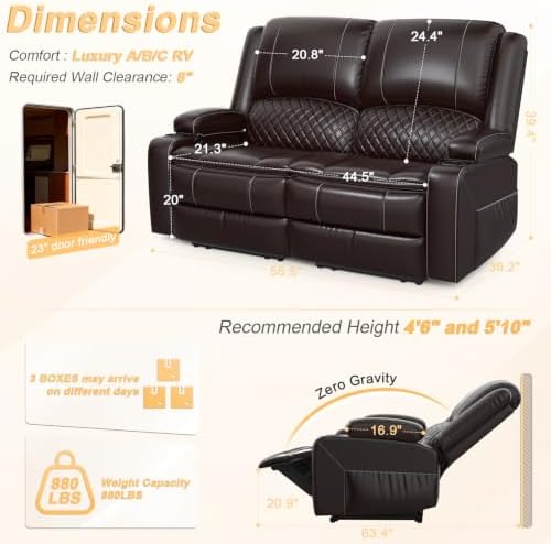 RV Loveseat Recliner Sofa, RV Reclining Loveseat Wall Hugger - Image 2