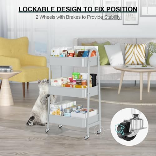 EAGMAK 3 Tier Utility Rolling Cart, Metal Storage Cart - Image 5