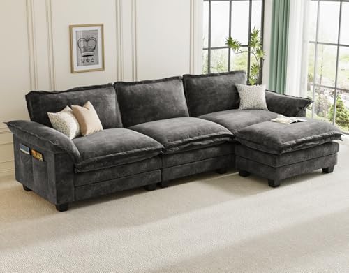 123 Inch L-Shaped Modular Sectional Sofa, 4 Seater Cloud Couch by KKLHome