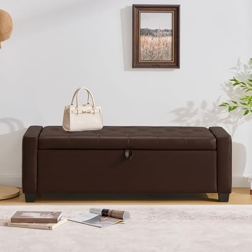 Huatean Home 48" Ottoman with Storage, Dark Brown Storage Ottoman Bench - Image 6