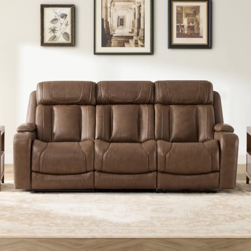 Watson & Whitely Power Reclining Sofa 3-Seat, Genuine Leather Cafe Brown - Image 2