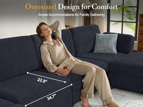 Oversized Modular Sectional Sleeper Sofa Bed Cloud Couches Blue - Image 6
