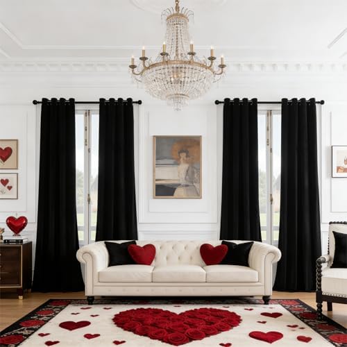 SMILETIME Black Velvet Curtains 52"x84" Grommet 4 Panels by SMILETIME