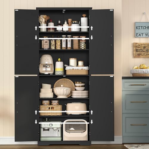 Tall Pantry Cabinet with 4 Doors & 2 Adjustable Shelves, Kitchen Cabinet - Image 3