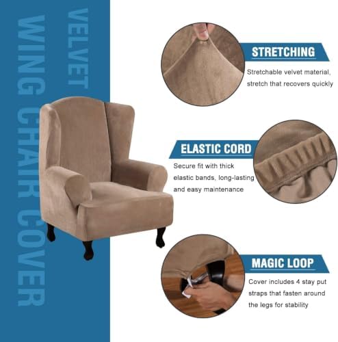 H.VERSAILTEX Wingback Chair Covers Velvet Plush Wing Chair Slipcover 1 Piece - Image 2