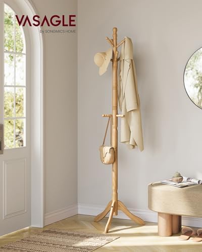 VASAGLE Freestanding Coat Rack, Rubber Wood Coat Tree - Image 2