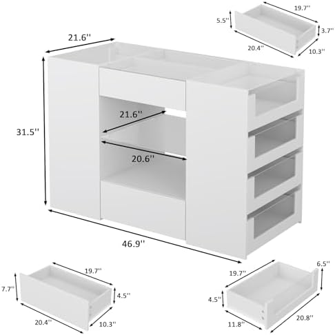LIVAUVEAD Closet Island with 12 Drawers, Glass Top & Display Shelves - Image 2