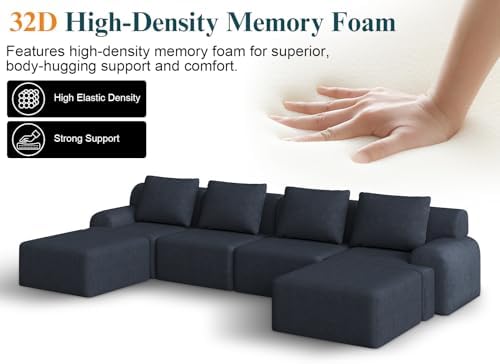 113" Boneless Couches for Living Room Oversized U-Shaped Blue-Grey - Image 6