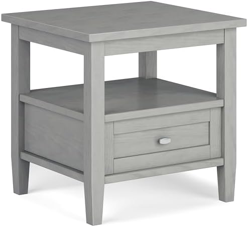 SIMPLIHOME Warm Shaker 20" Wide Solid Wood Square End Table in Fog Grey by SimpliHome