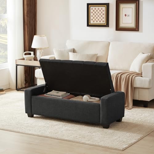 Huatean Home 48" Ottoman with Storage, Dark Gray Storage Ottoman Bench - Image 4